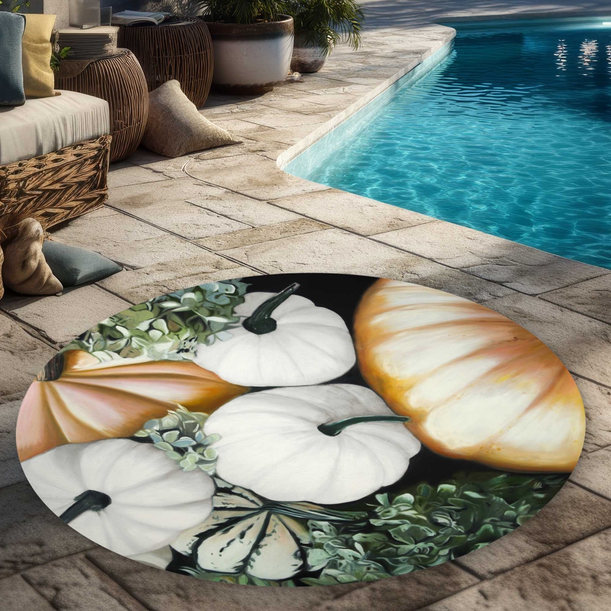 C1COAR557PVSUB 5 x 5 ft. Fall Pumpkins Rectangle Area Rug - Gastronomy Green Outdoor Decor