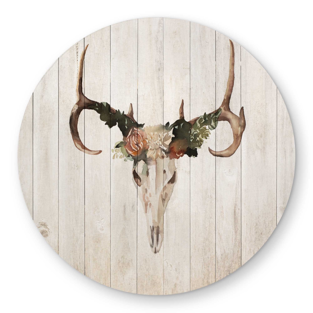 C1COAR55FTJZ1A 5 x 5 ft. Mule Deer Skull with Roses - Rustic Round Outdoor Area Rug