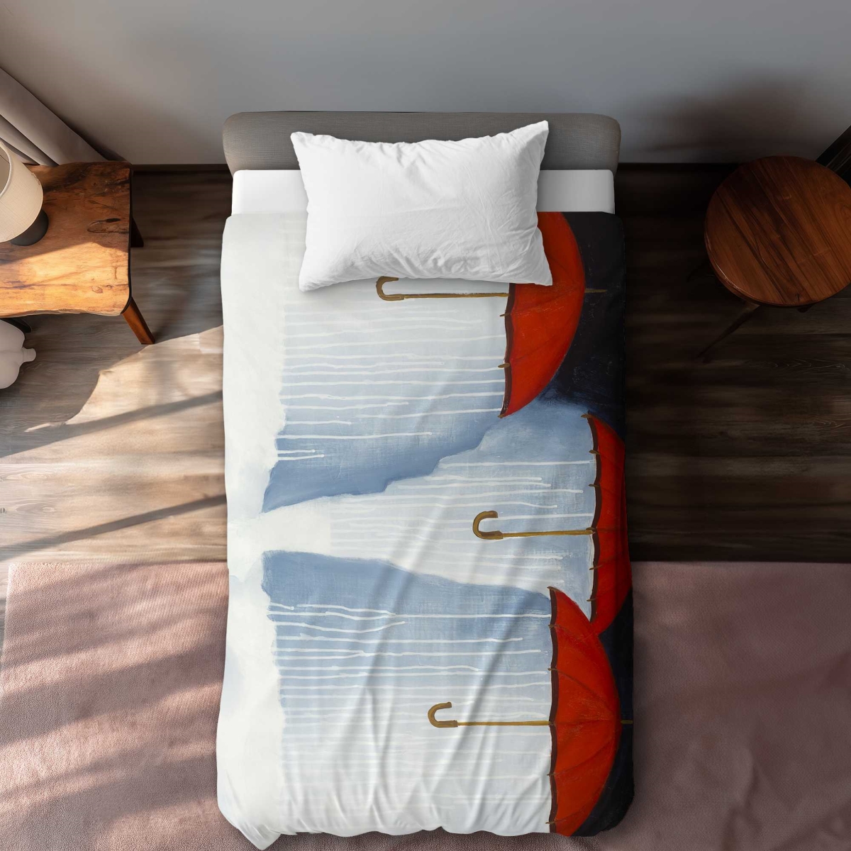 C1DCTXLWL1MKSJ Upside Down Umbrellas - White Twin Size Extra Long Duvet Cover for Home Decor