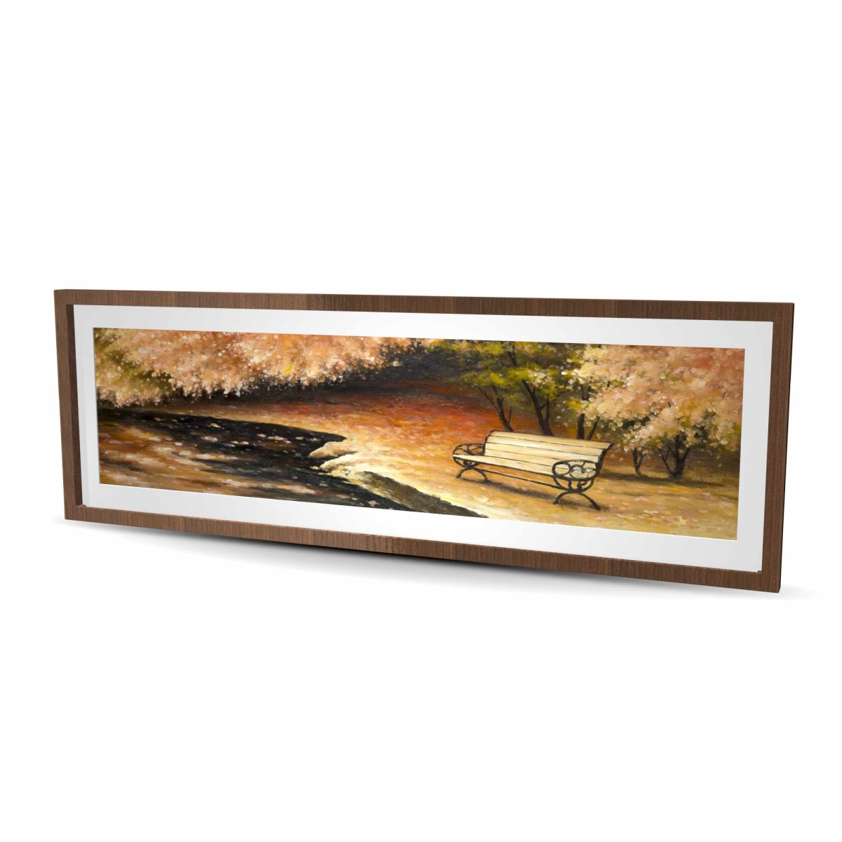 C1FM20601L3O9P 20 x 60 in. Park Bench by Fall - Landscapes Coral Framed Print Wall Art for Decor