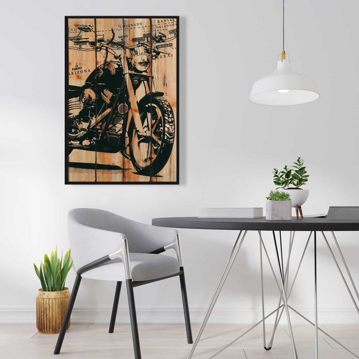 C1FC2436EXA4DI 24 x 36 in. Motorcycle on Wood Background - Black Framed Canvas Art