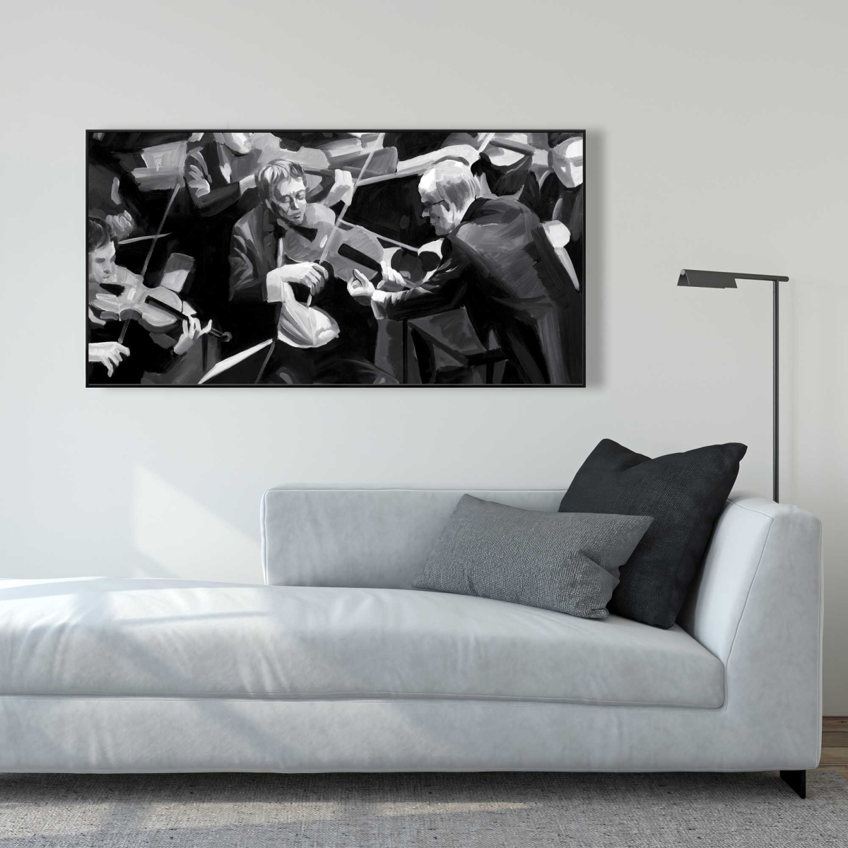 C1FC2448I2YN65 24 x 48 in. Symphony Orchestra Performing - Contemporary Black Framed Canvas
