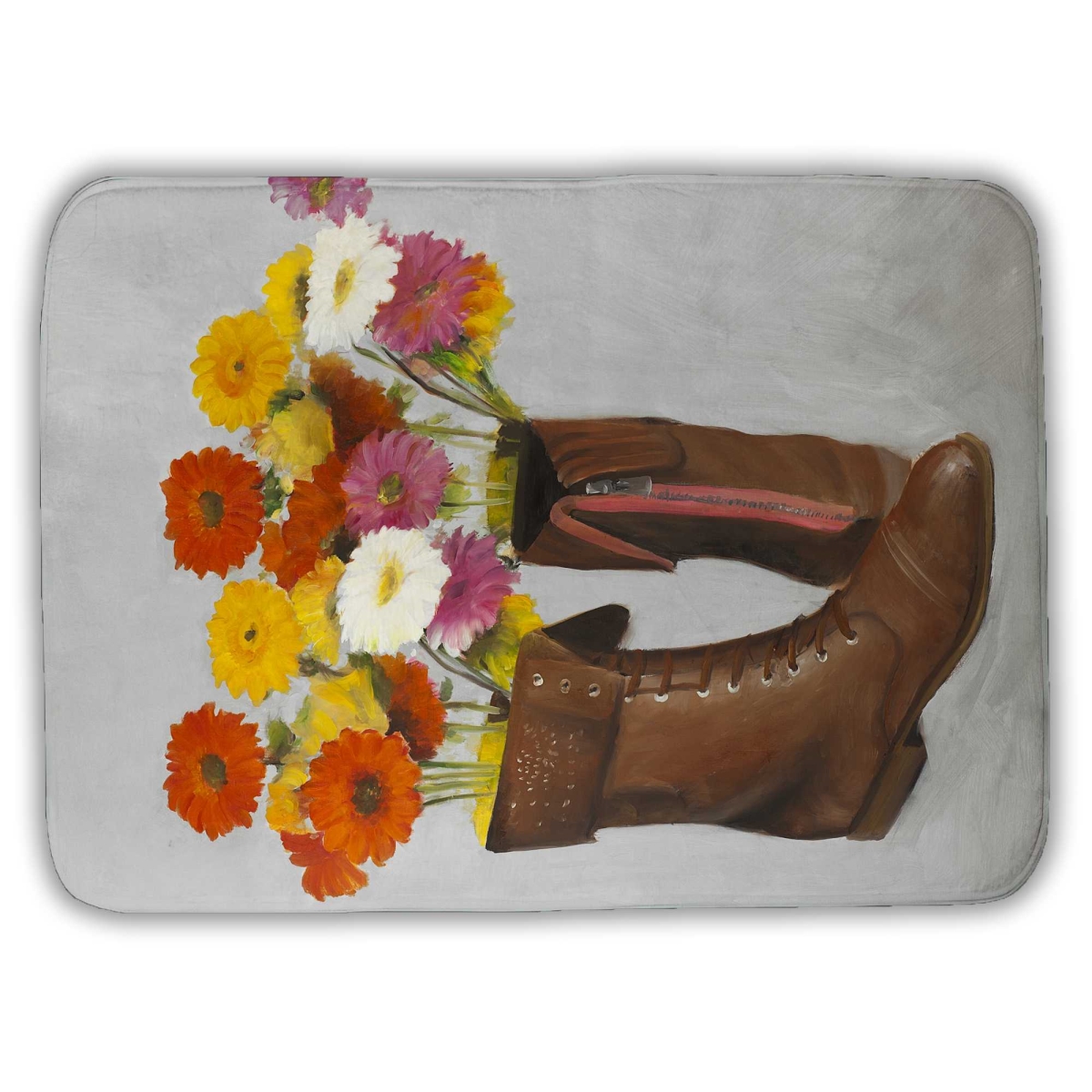 C1BM17245DDOAY 17 x 24 in. Boots with Daisies Flowers - Still Life Livingroom Bath Mat