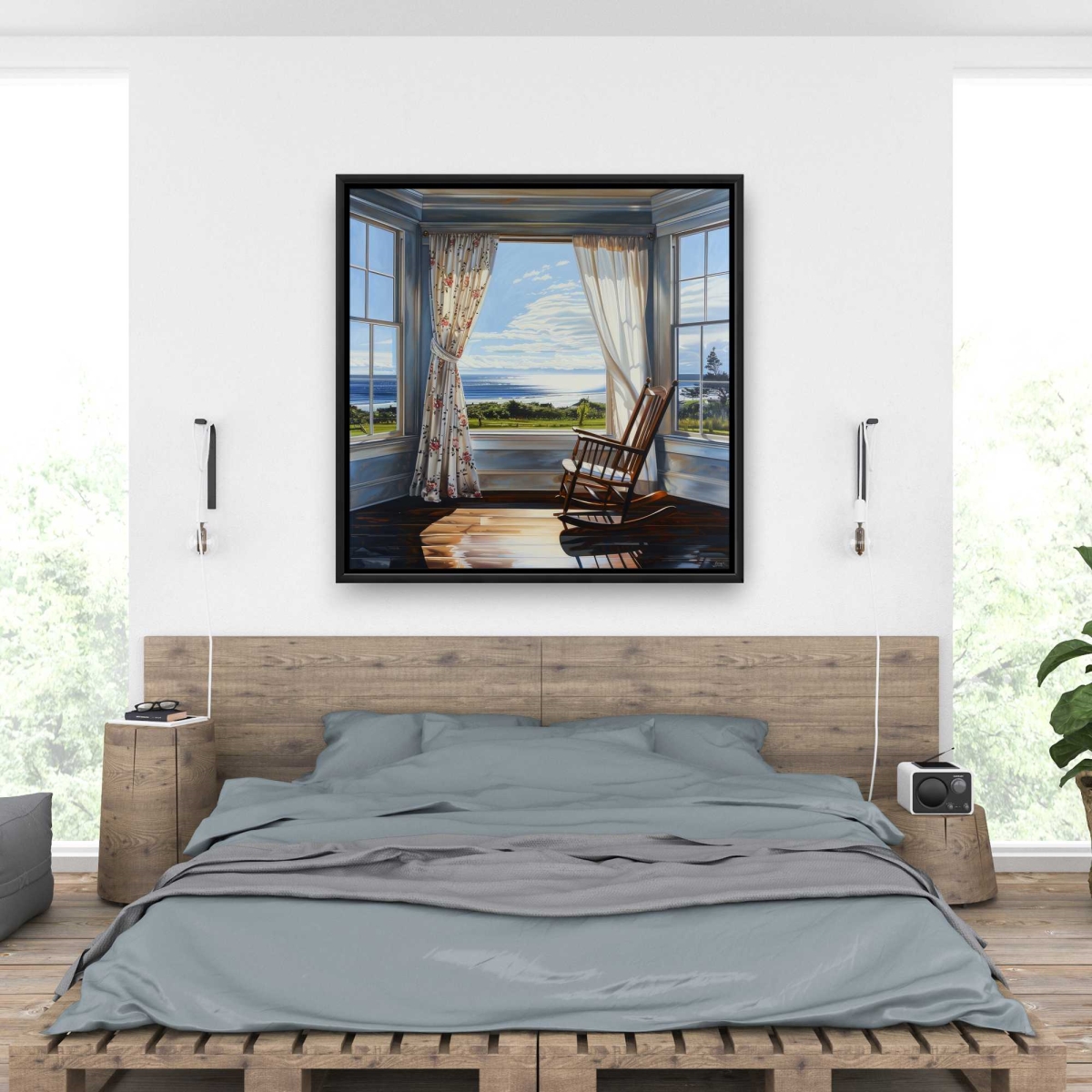 C1FC36361RGRJS 36 x 36 in. The Window - Blue Framed Canvas for Home Decor - Art Piece