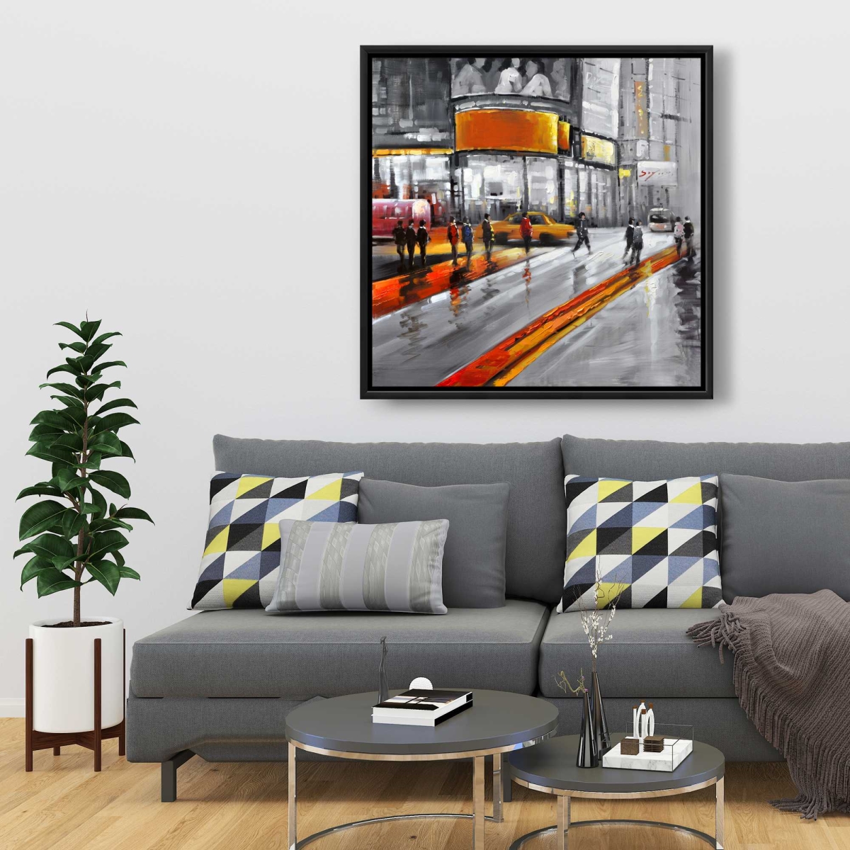 C1FC3636HL9BBM 36 x 36 in. Circulation in Times Square - Cities Orange Framed Canvas