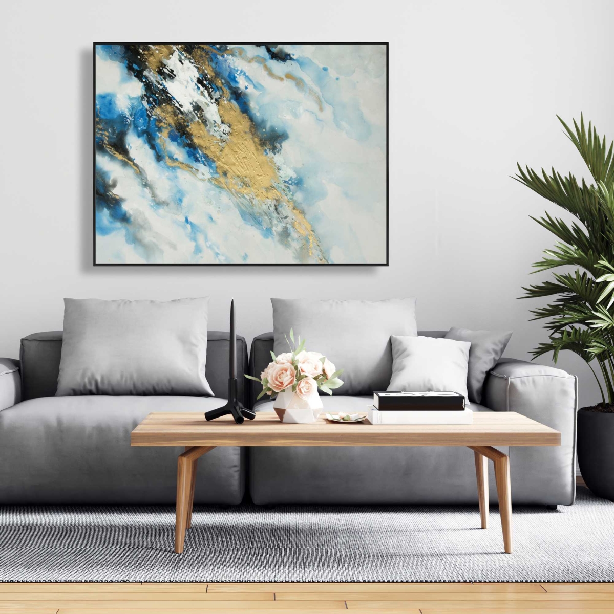 C1FC3648TJ5SBT 36 x 48 in. Blue & Gold Marble - Minerals Abstract Framed Canvas Decor