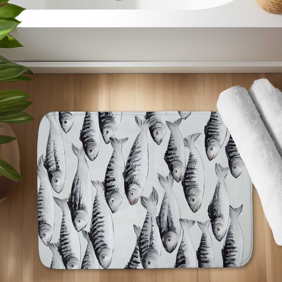 C1BM1724Q5ZEP8 17 x 24 in. Gray School of Fish Contemporary Bath Mat for Bedroom Decor