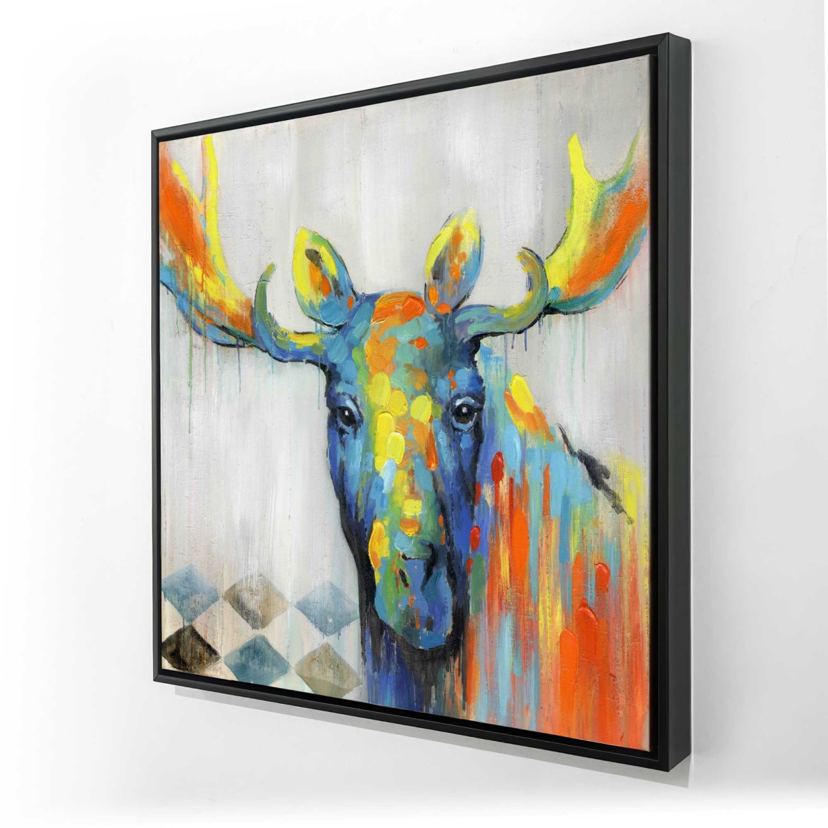 C1FC2424EAUYXU 24 x 24 in. Colorful Abstract Moose - Deer Yellow Framed Canvas Art