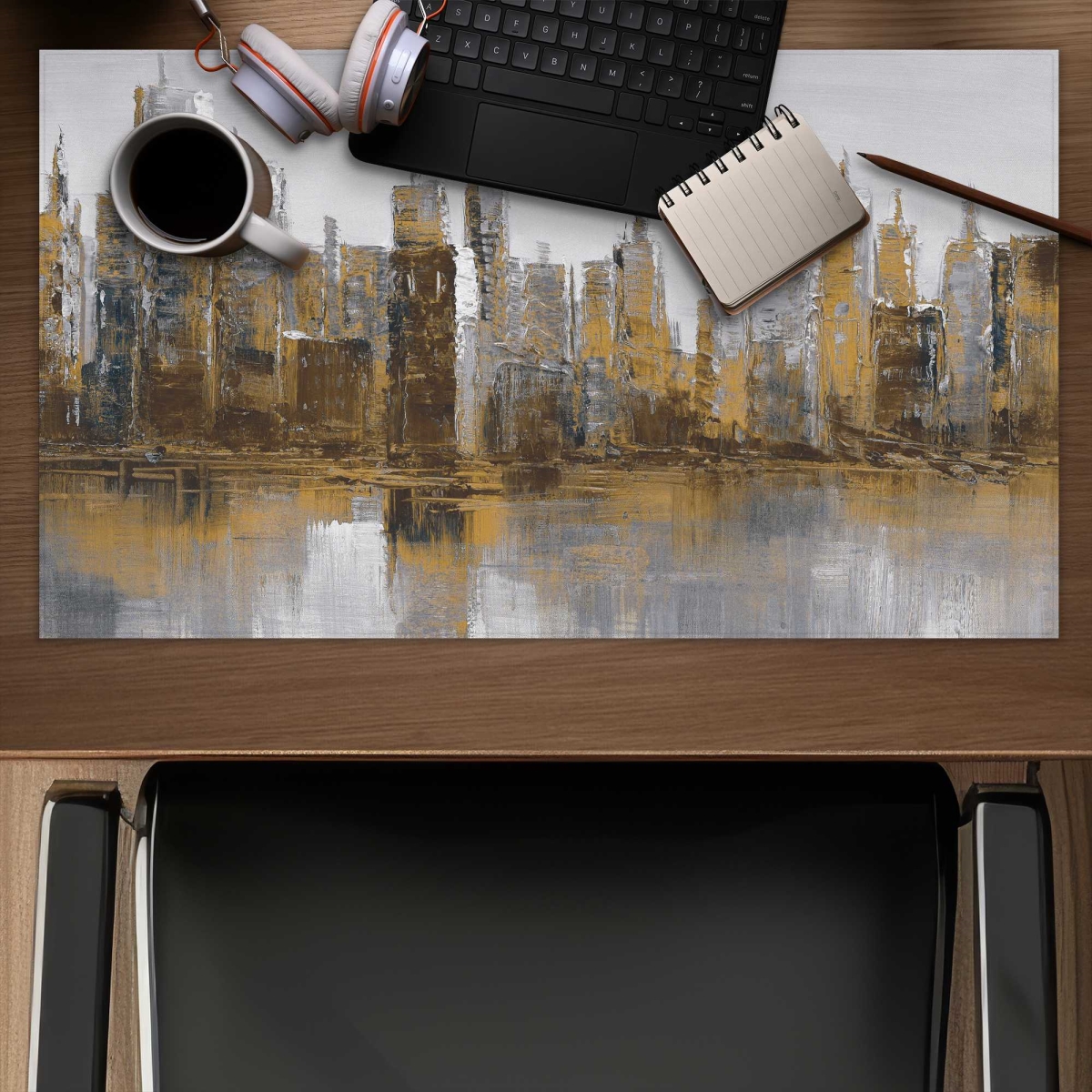 C1DM1424H18RD9 14 x 24 in. Gloomy Cityscape - Yellow Gaming Desk Mat for Stylish Bedroom