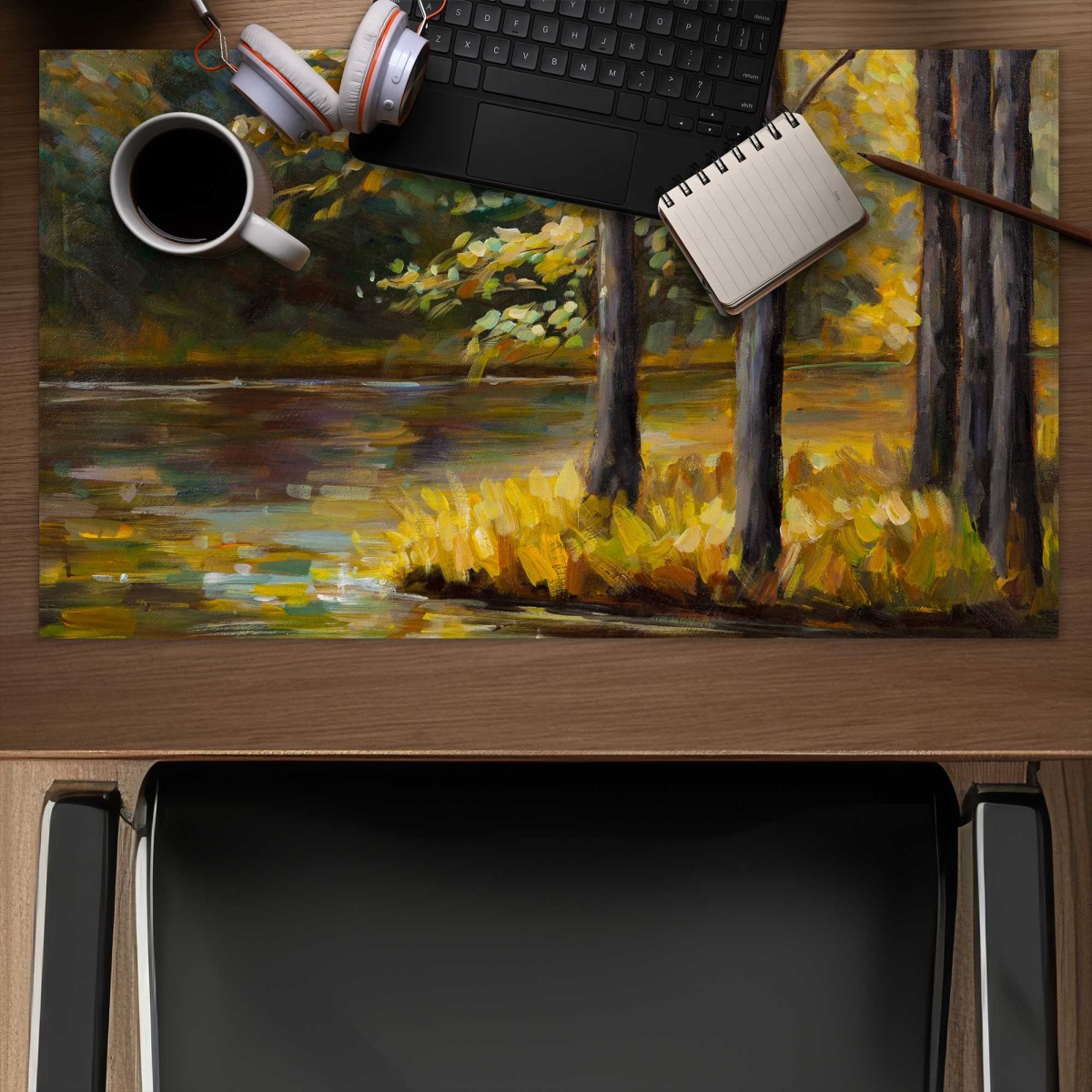 C1DM1424IN3RBZ 14 x 24 in. Fall Landscape by The Water - Contemporary Gaming Desk Mat