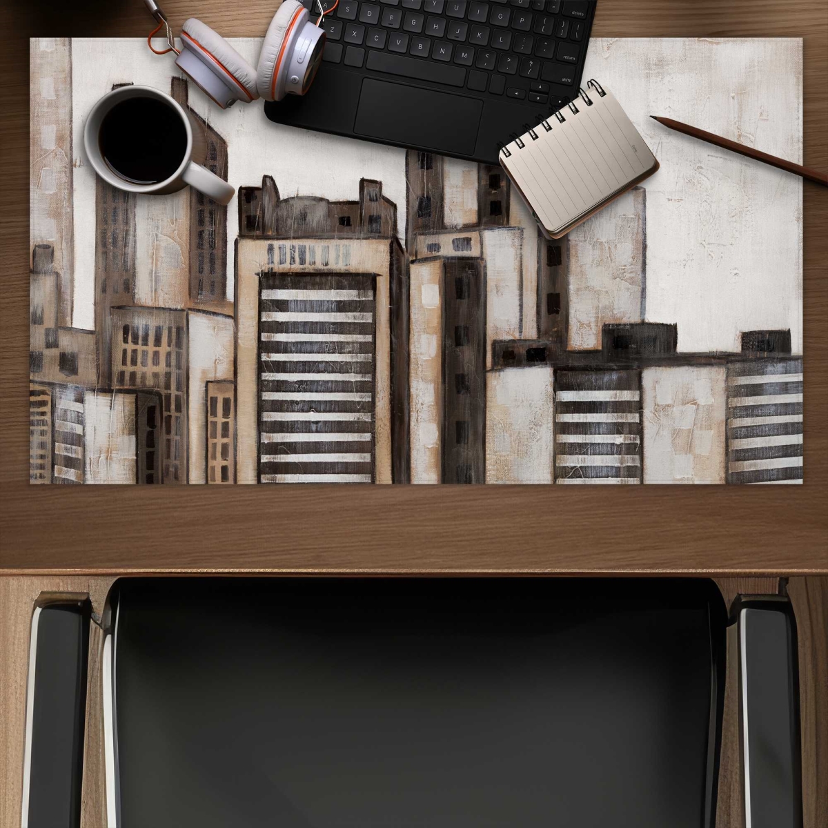 C1DM1424LS8364 14 x 24 in. Striped Skyscrapers - Office Building Gaming Desk Mat