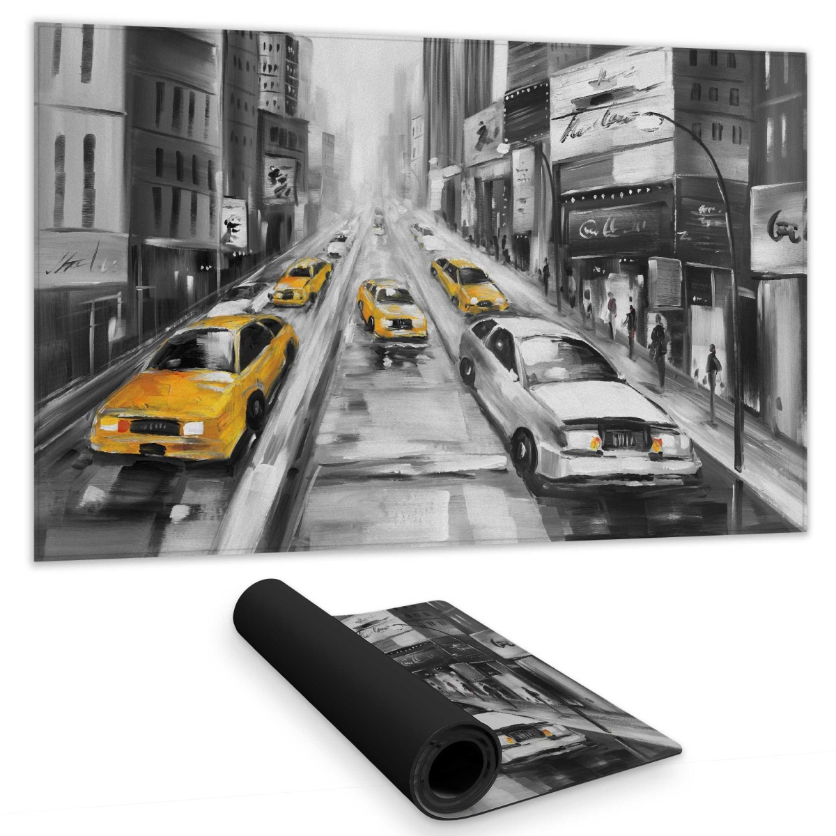 C1DM1424MR05GL 14 x 24 in. Yellow Taxis in York Gaming Desk Mat - Living Room Decor