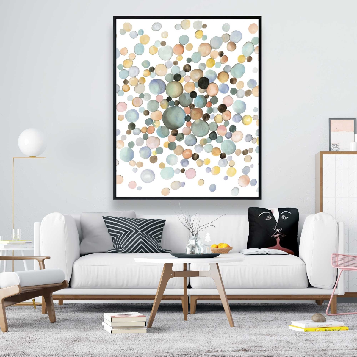 C1FC4860E9SNRU 48 x 60 in. Little Bubbles - Beige Minimalist Framed Canvas Home Decor