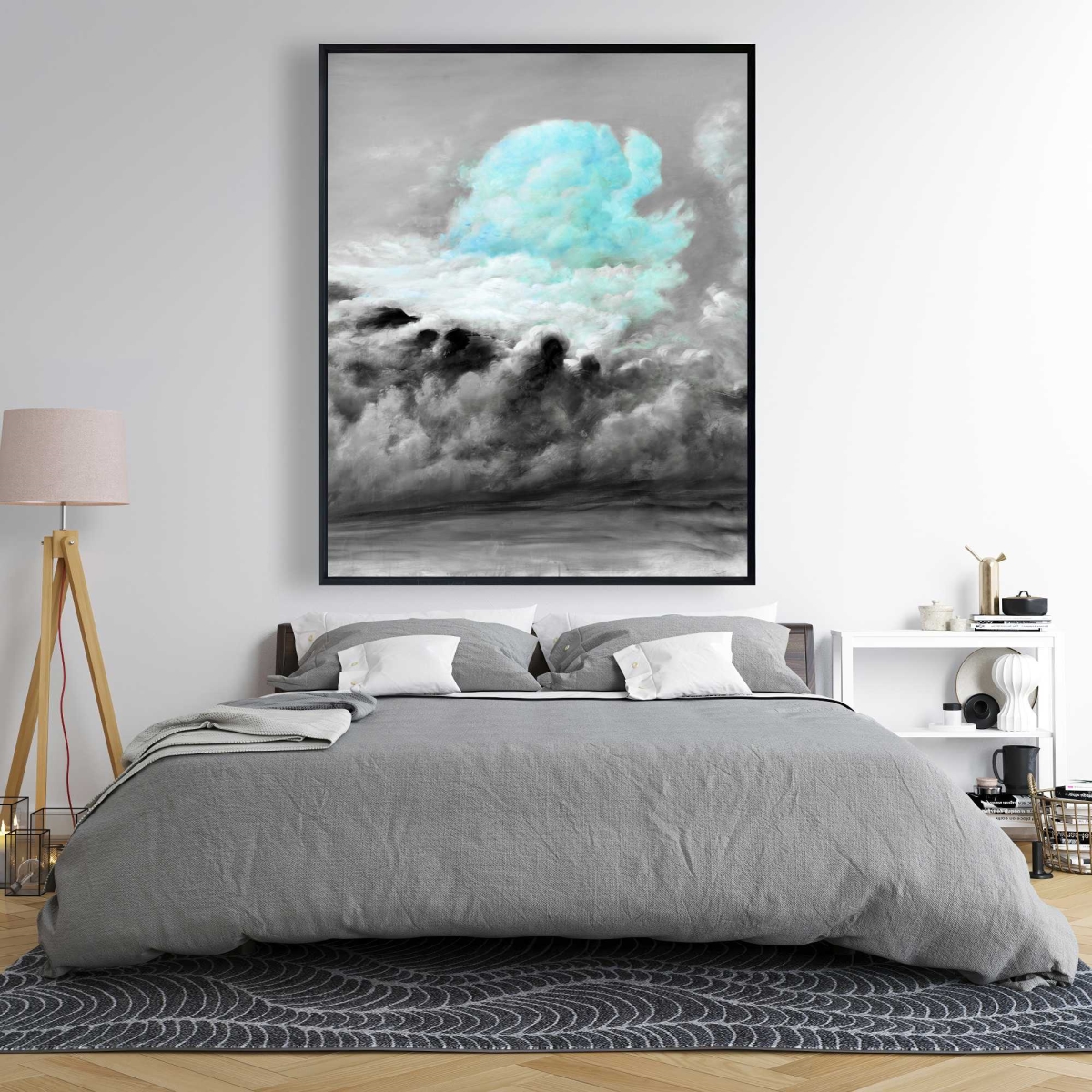 C1FC4860H3HTA0 48 x 60 in. Blue Clouds - Shapes Landscapes Framed Canvas for Home Decor