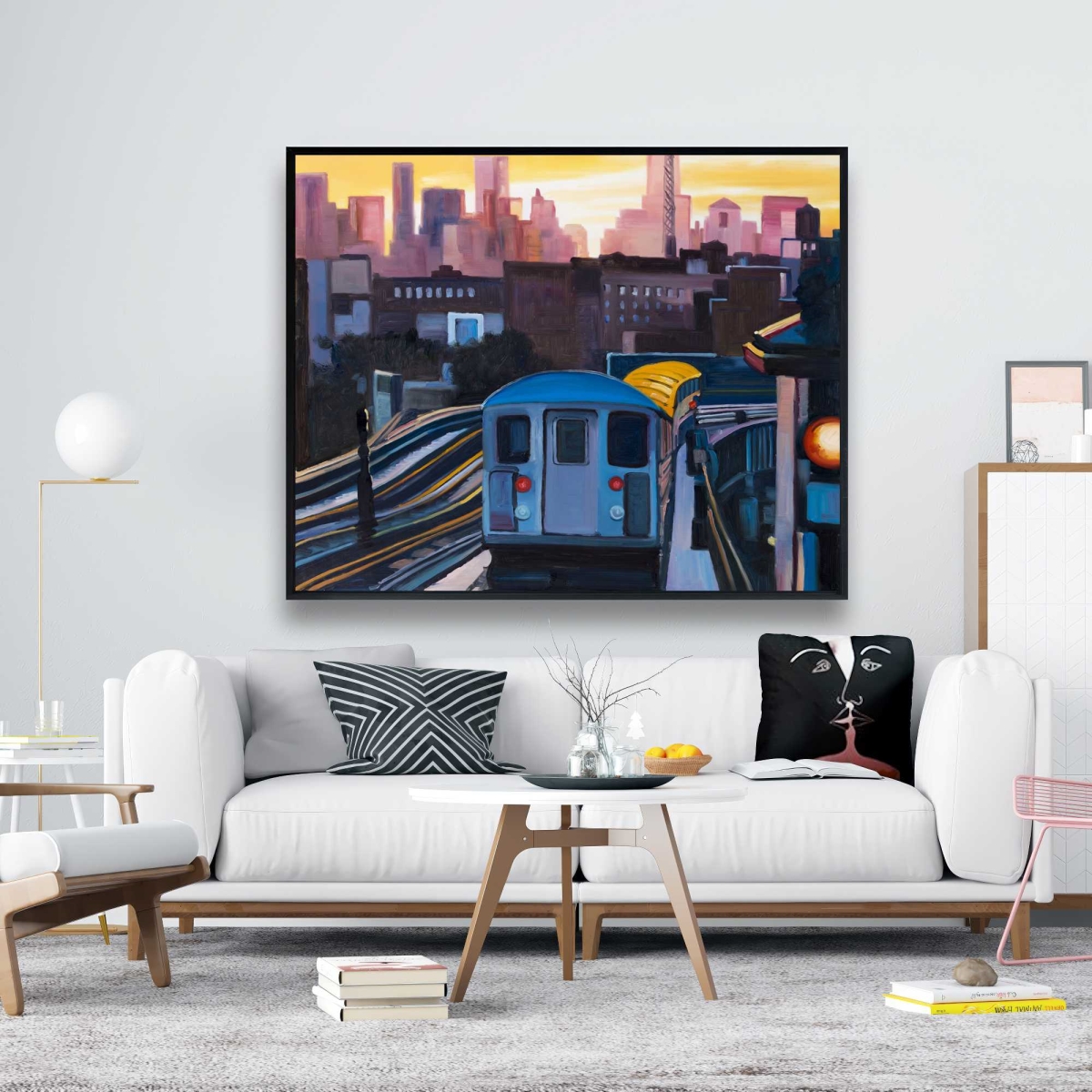 C1FC4860Q0EDFD 48 x 60 in. Sunset Over The Subway in York - Framed Canvas Decor