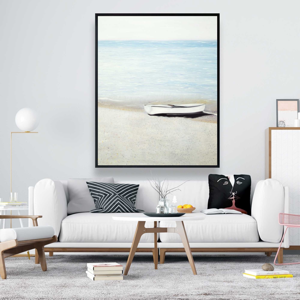 C1FC4860VY3OU3 48 x 60 in. Along The Sea - Blue Framed Canvas for Bathroom Decor