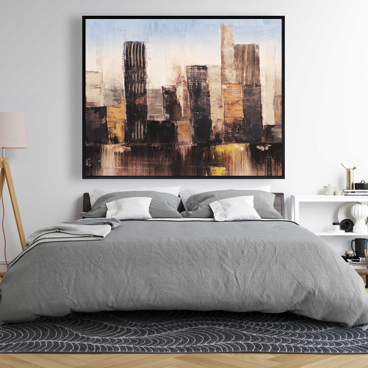C1FC4860WBN7UR 48 x 60 in. Striped Abstract Buildings - Modern Cities Framed Canvas Art