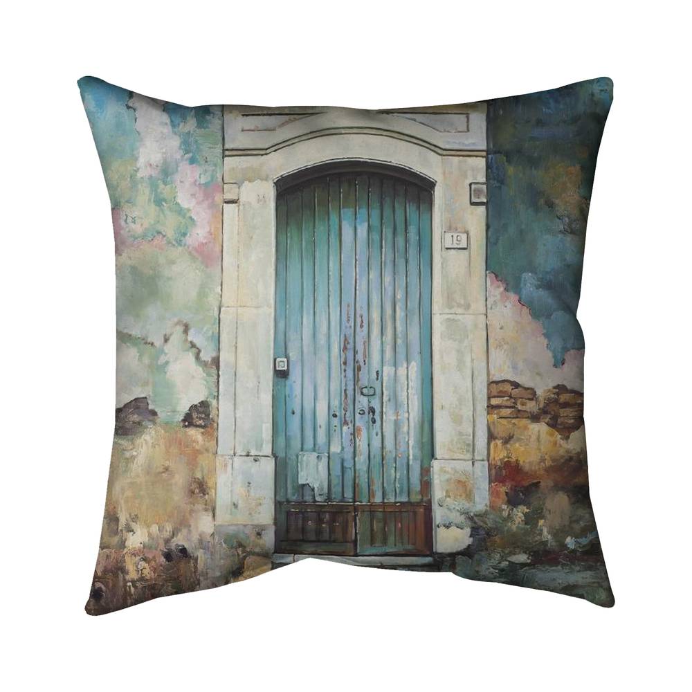 5543-2626-SL9 26 x 26 in. Blue Door of An Old Building Throw - Office Still Life Decor