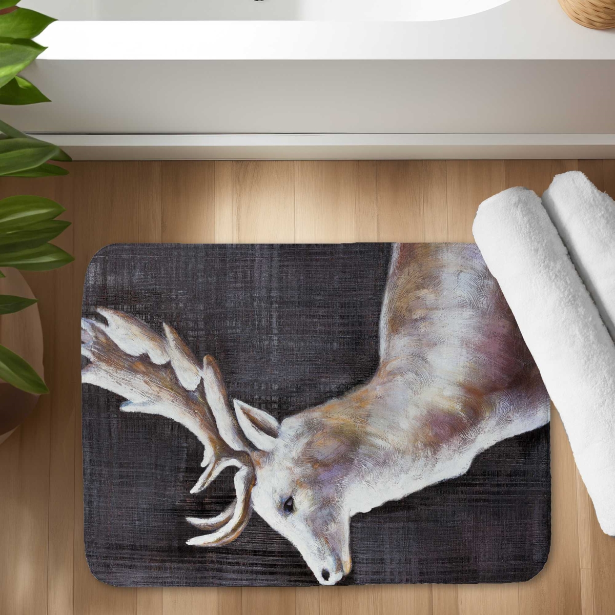 C1BM1724BHP4OI 17 x 24 in. Deer Profile View in the Dark - Brown Rustic Bath Mat