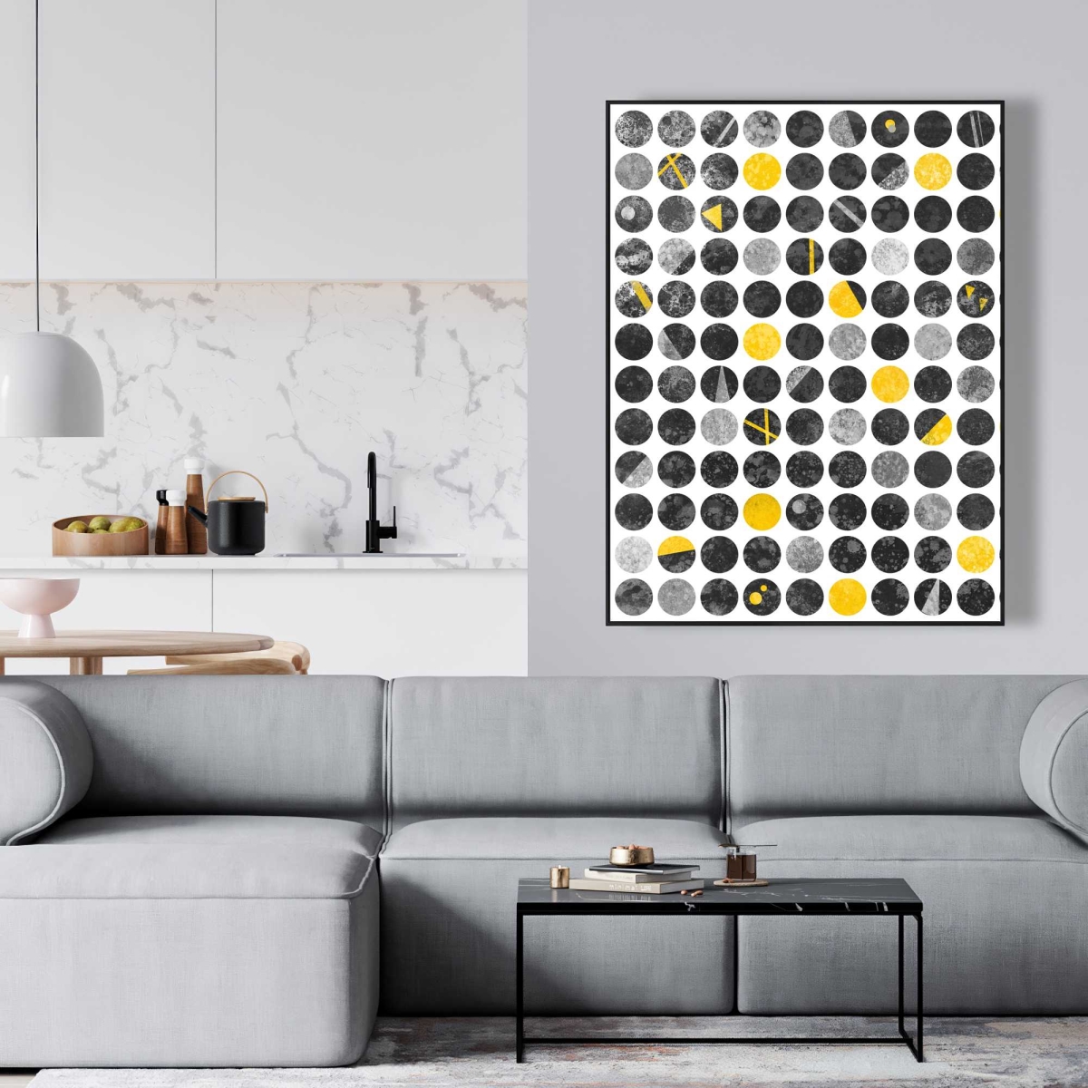 C1FC3648HPW7KK 36 x 48 in. Abstract Grunge Circles - Gray Framed Canvas Home Decor
