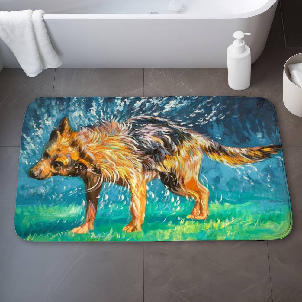 5930-2134-AN382 21 x 34 in. Spin-Dry Wet German Shepherd Bath Mat - Brown Home Decor