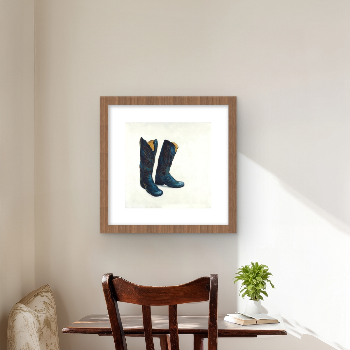 C1FM1616DZ2TQK Leather Cowboy Boots Still Life Print Wall Art - Home Decor Art - 16 x 16 in.