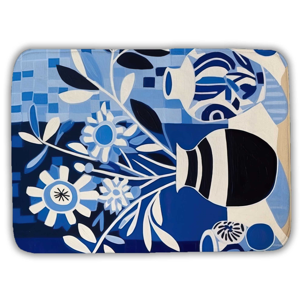 C1BM1724TKC0M3 17 x 24 in. Blue Vases - Black Abstract Bath Mat for Home Decor