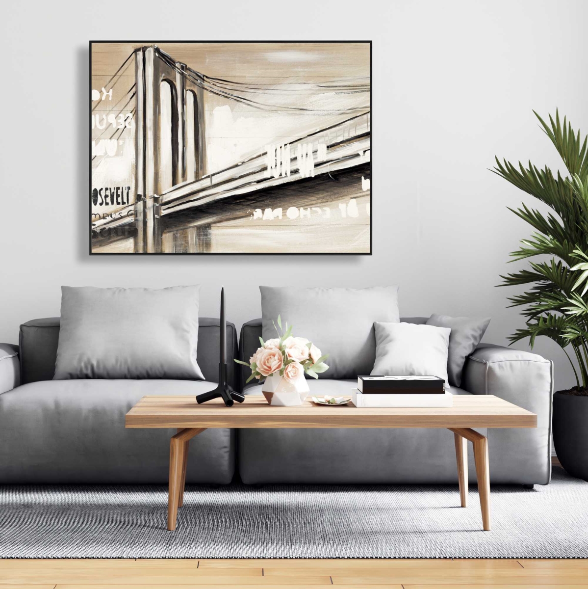 C1FC3648NJ1ECT 36 x 48 in. City Bridge - Framed Canvas for Home Decor - Office Art