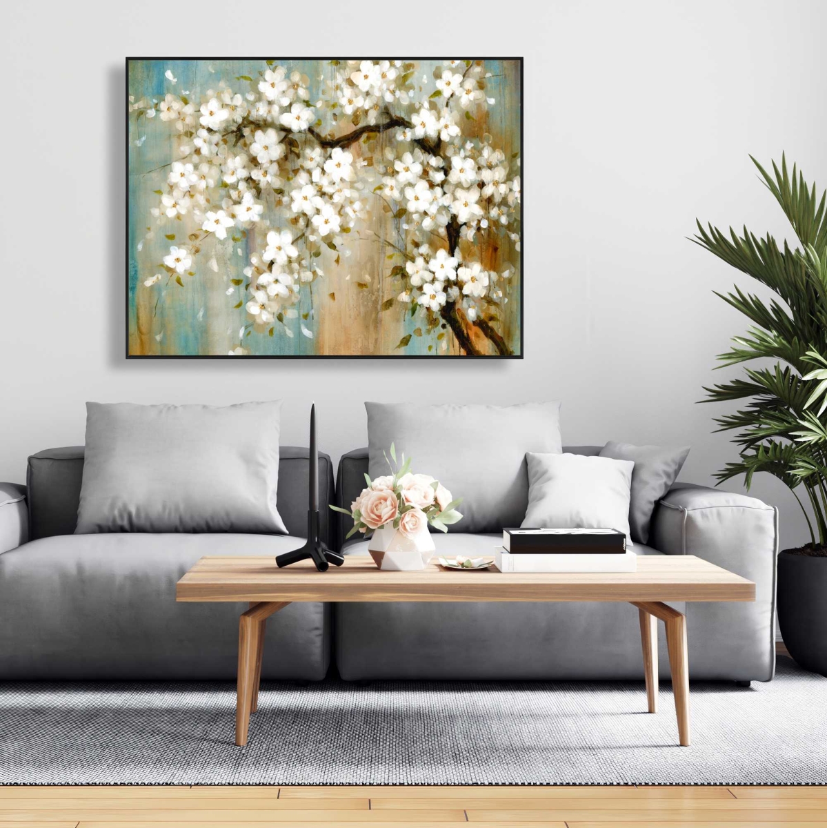 C1FC3648PI6S4B 36 x 48 in. Relaxing Cherry Blossoms - Turquoise Framed Canvas Art