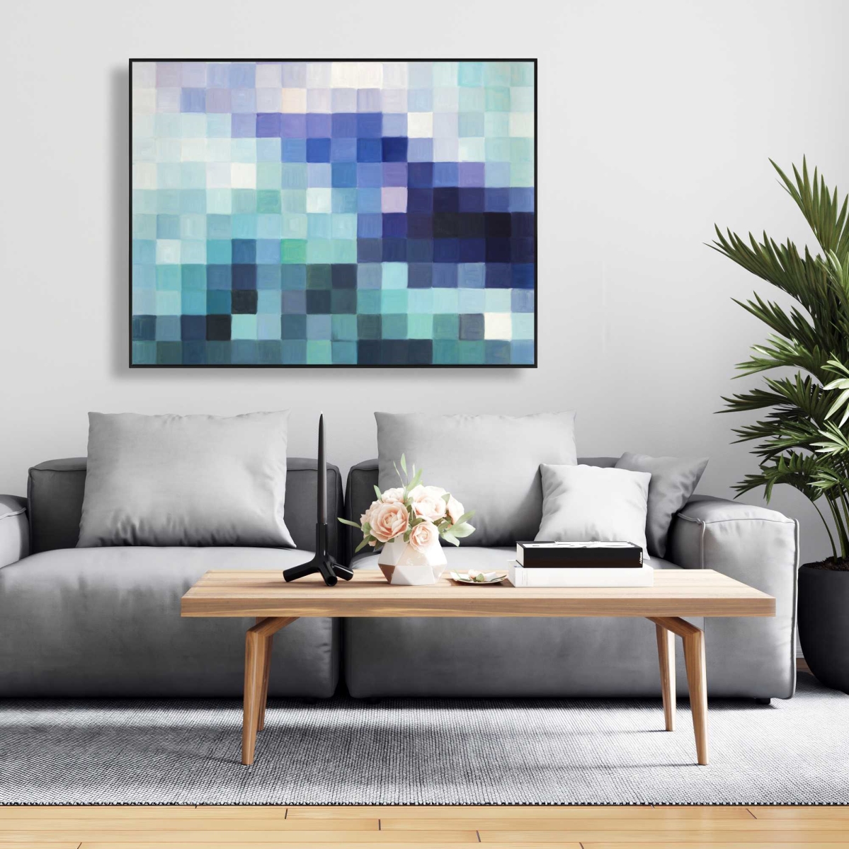 C1FC3648A7KU97 36 x 48 in. Pixelized Landscape - Bedroom Blue Framed Canvas Decor