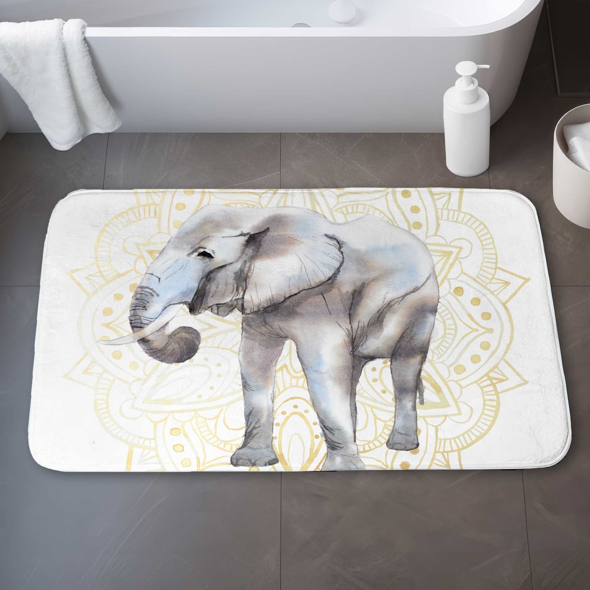 C1BM21341RNMHC 21 x 34 in. Elephant on Mandalas Pattern Gray Bath Mat - Bedroom Decor