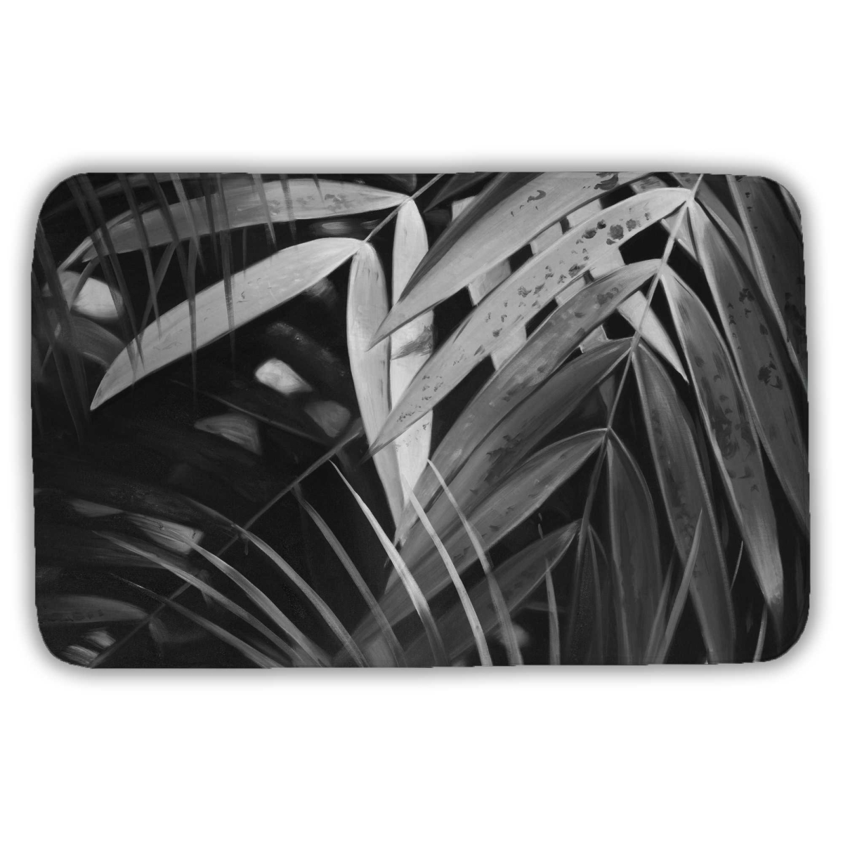 C1BM2134JOY6F8 21 x 34 in. Monochrome Tropical Leaves - Modern Kitchen Bath Mat - Decor