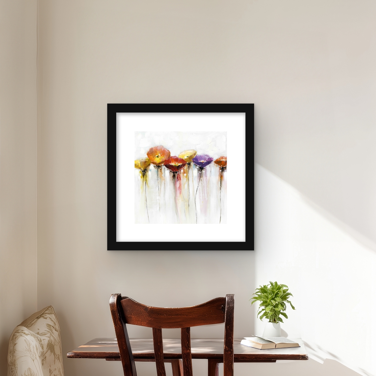 C1FM16169GIT55 16 x 16 in. Red Botanical Framed Print Wall Art - Colorful Abstract Flowers Art