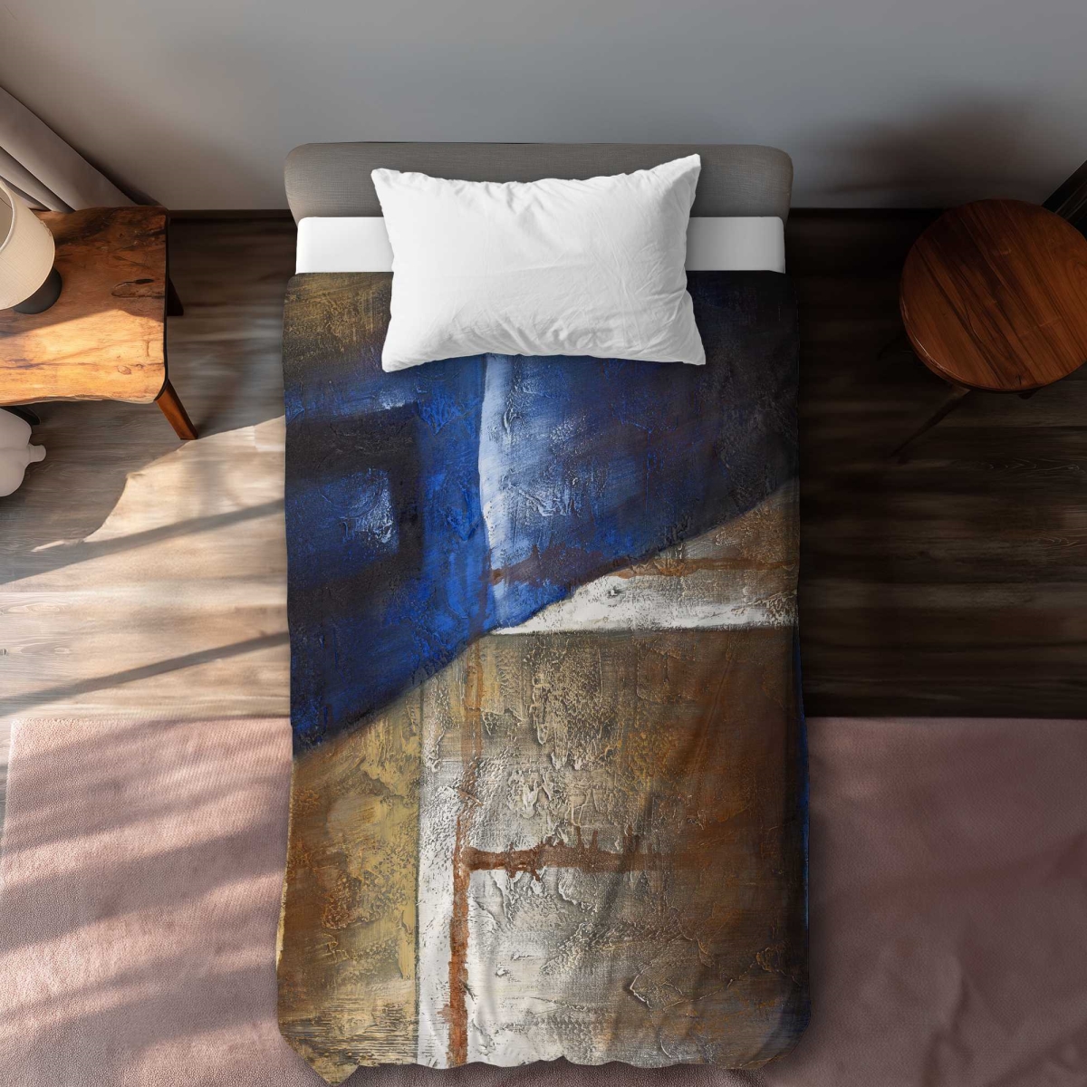 C1DCTXLW8GE8VO Bronze Shapes with Blue Light - Industrial Abstract Twin Size Extra Long Duvet Cover