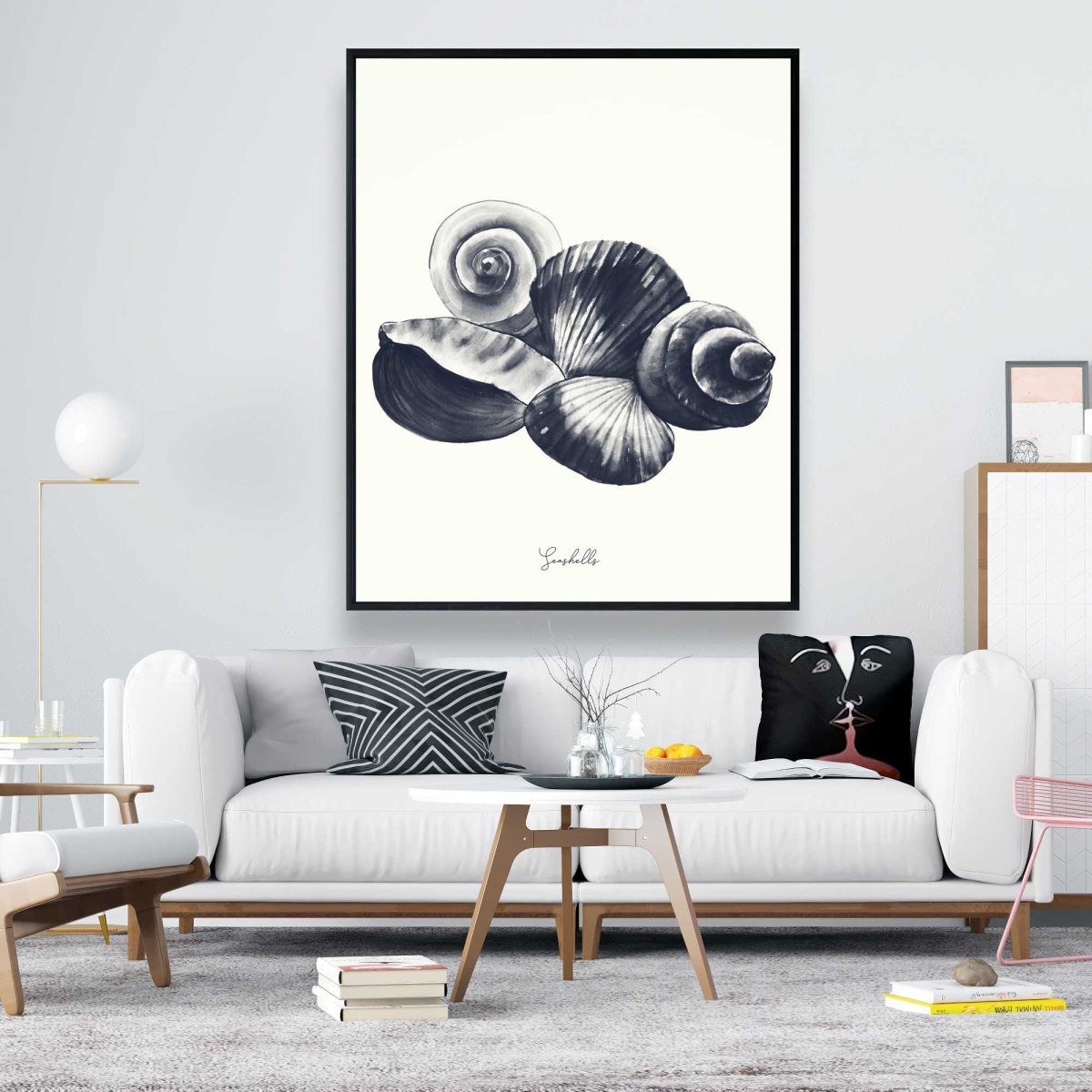 C1FC48602S9SKW 48 x 60 in. Blue Seaside Shells - Beach Blue Framed Canvas Home Decor