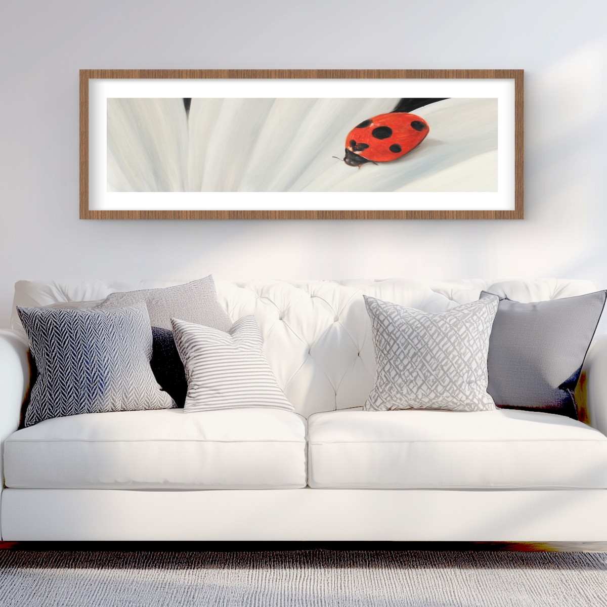 C1FM1648COGWCE 16 x 48 in. White Daisy & Ladybug - Framed Print Wall Art for Home Decor
