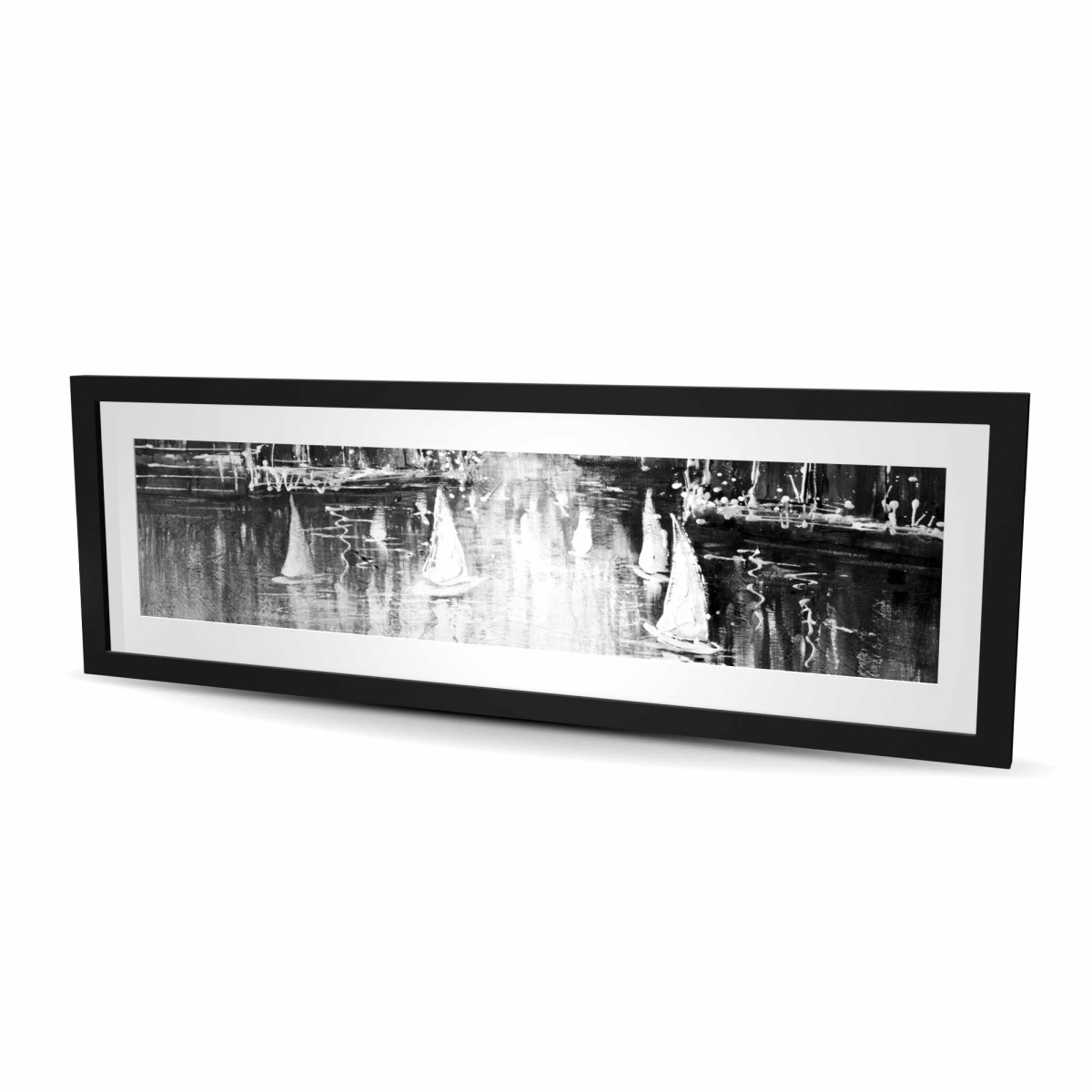 C1FM1648EJR8GW 16 x 48 in. Grayscale Boats on the Water Wall Art - Framed Black & White Print