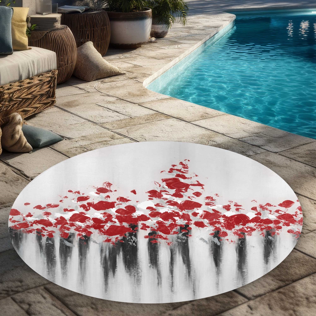 C1COAR55KMZ2KN 5 x 5 ft. Falling Red Dot - Shapes Red Round Outdoor Area Rug