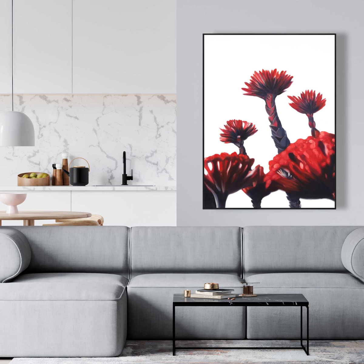 C1FC36481OT2MC 36 x 48 in. Red Tropical Flowers - Exotic Framed Canvas for Home Decor