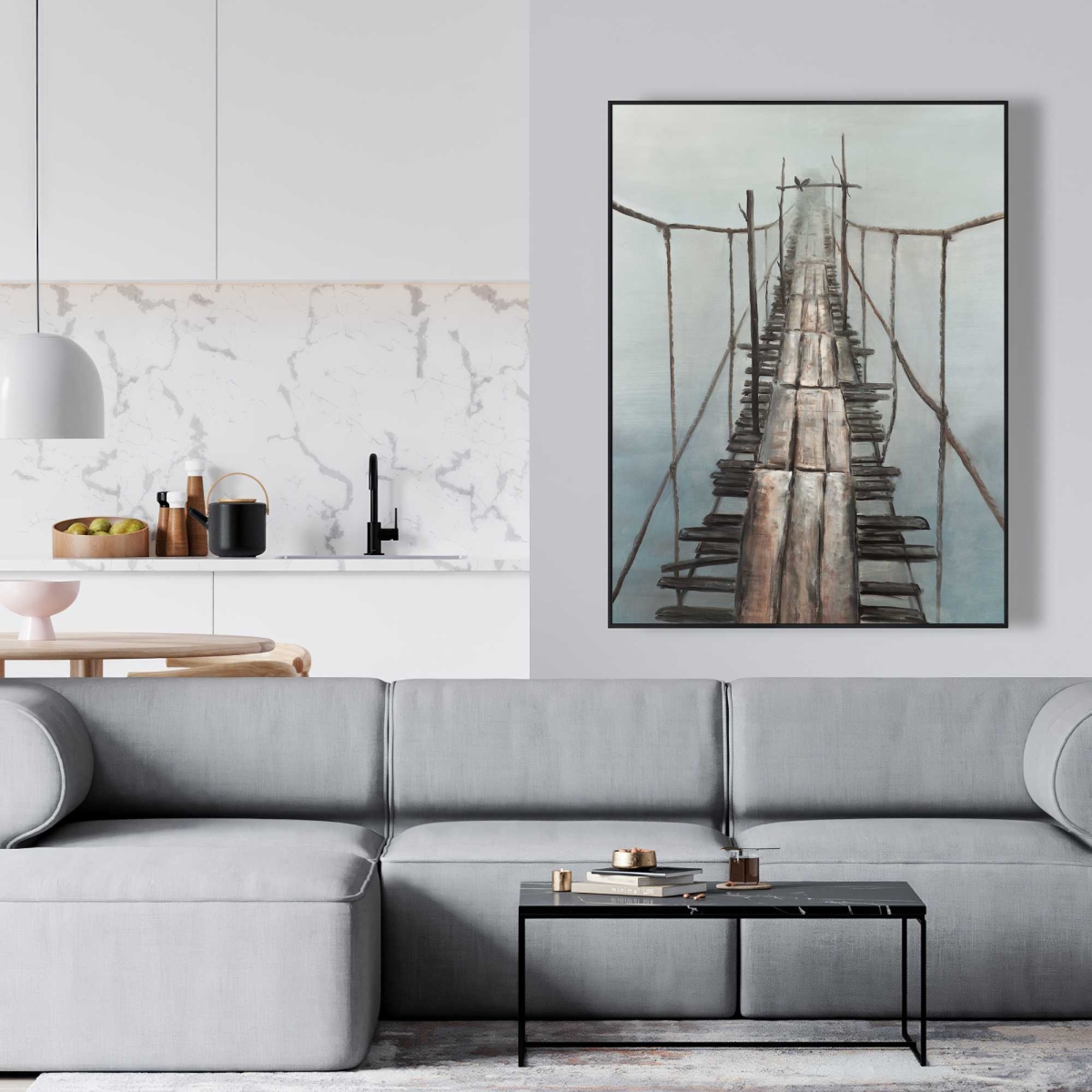 C1FC36481TXXB6 36 x 48 in. Old Abandoned Bridge - Brown Framed Canvas - Home Decor Art