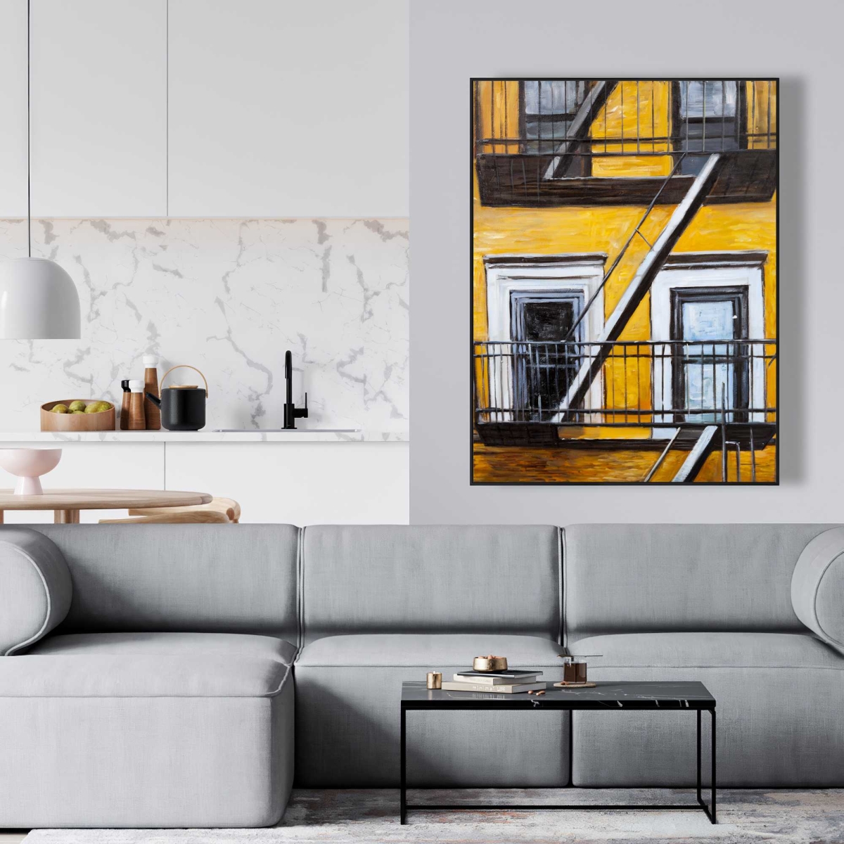 C1FC364848K4IH 36 x 48 in. Building Old Fire Escape - Bedroom Cities Framed Canvas