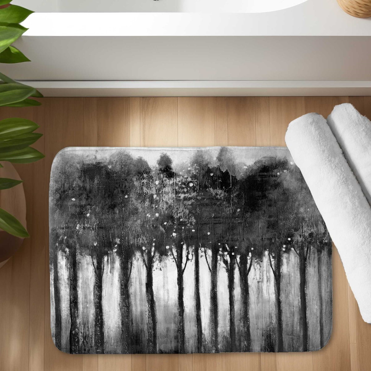 C1BM1724BDS686 17 x 24 in. Monochrome Trees Bath Mat - Stylish Home Decor Accent