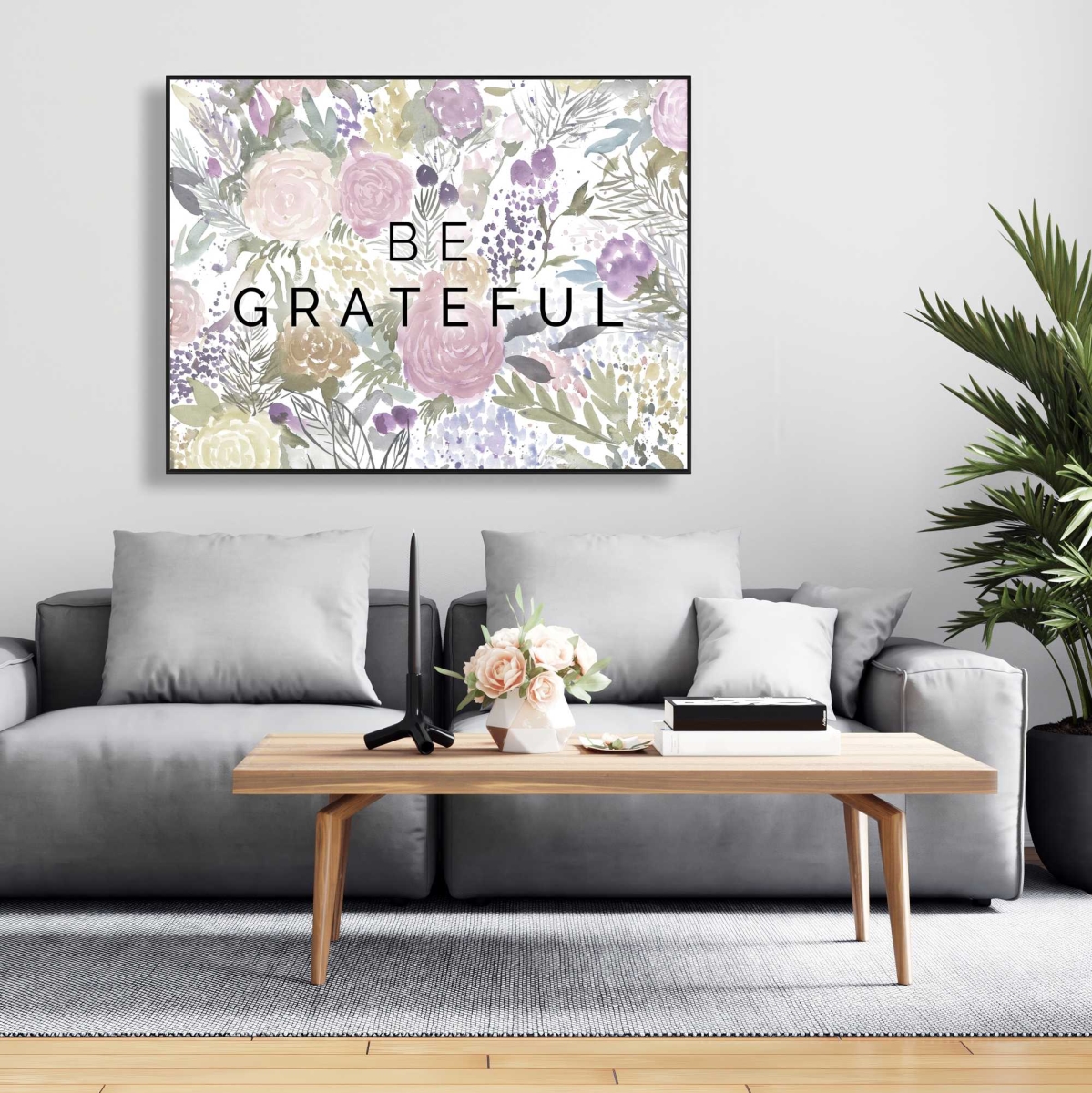 C1FC3648B71IC3 36 x 48 in. Be Grateful Floral Botanical Canvas - Home Decor Art Piece