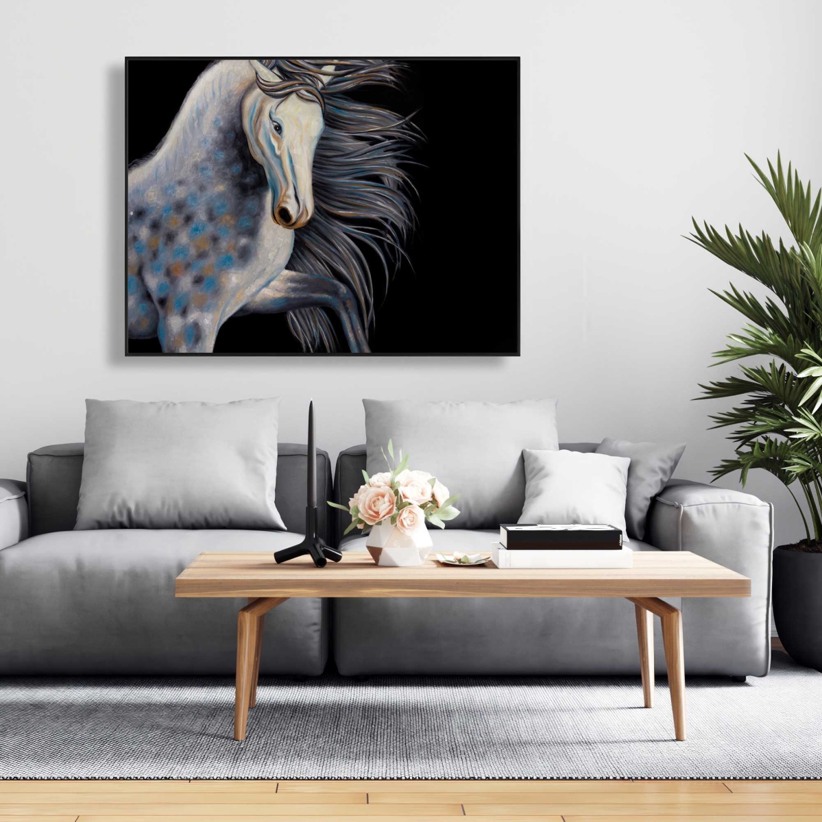 C1FC3648BCPFOO 36 x 48 in. Abstract Horse - Western Animals Framed Canvas Home Decor