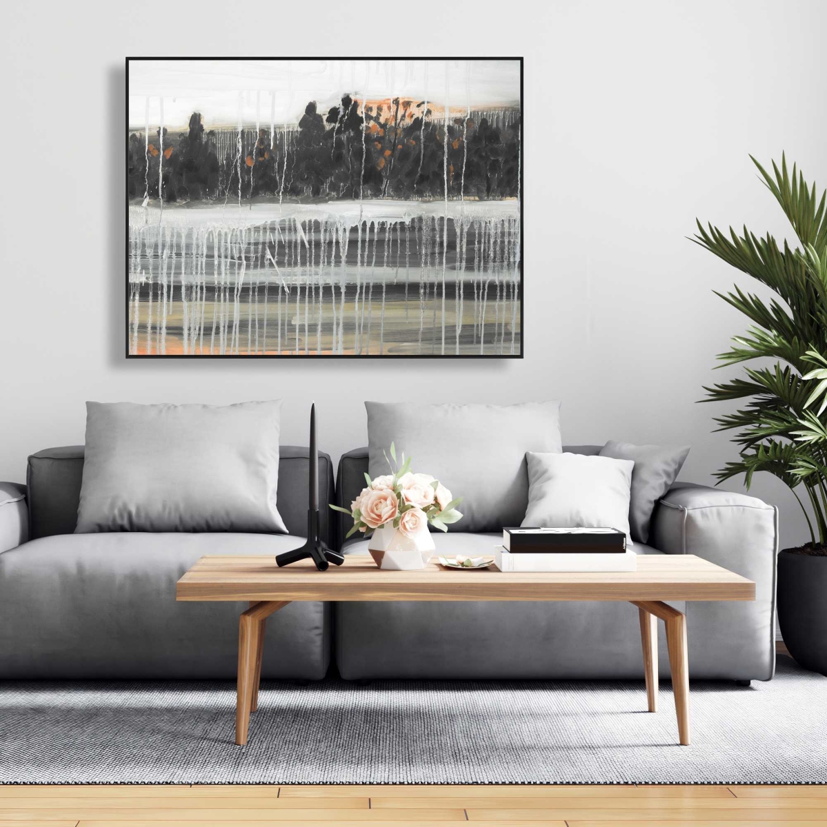 C1FC3648DJC4SG 36 x 48 in. Rainy Fall Landscape - Orange Trees Framed Canvas Decor