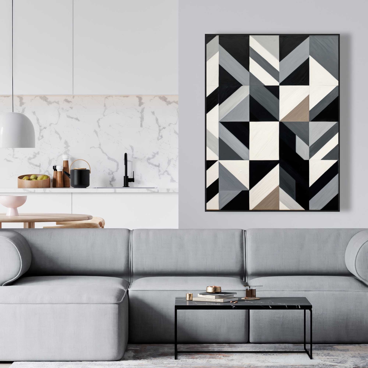 C1FC3648E6QK4B 36 x 48 in. Grid - Minimalist Shapes Framed Canvas for Home Decor