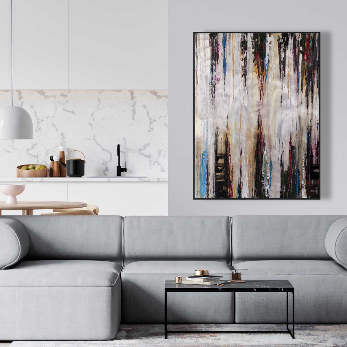 C1FC3648FV8RSE 36 x 48 in. Abstract Runny Paint - Modern Blue Framed Canvas Decor