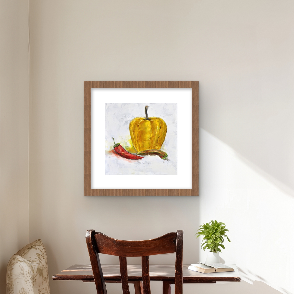 C1FM1616NDN9ZP 16 x 16 in. Peppers - Food Still Life Framed Matted Print Wall Art for Home Decor