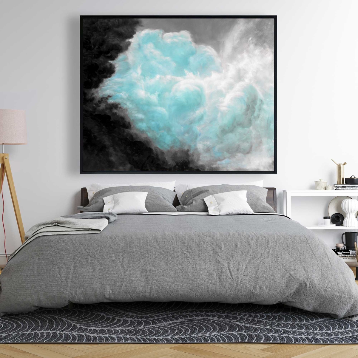 C1FC4860MCHPR9 48 x 60 in. Turquoise Clouds - Framed Canvas Bathroom Landscapes Decor