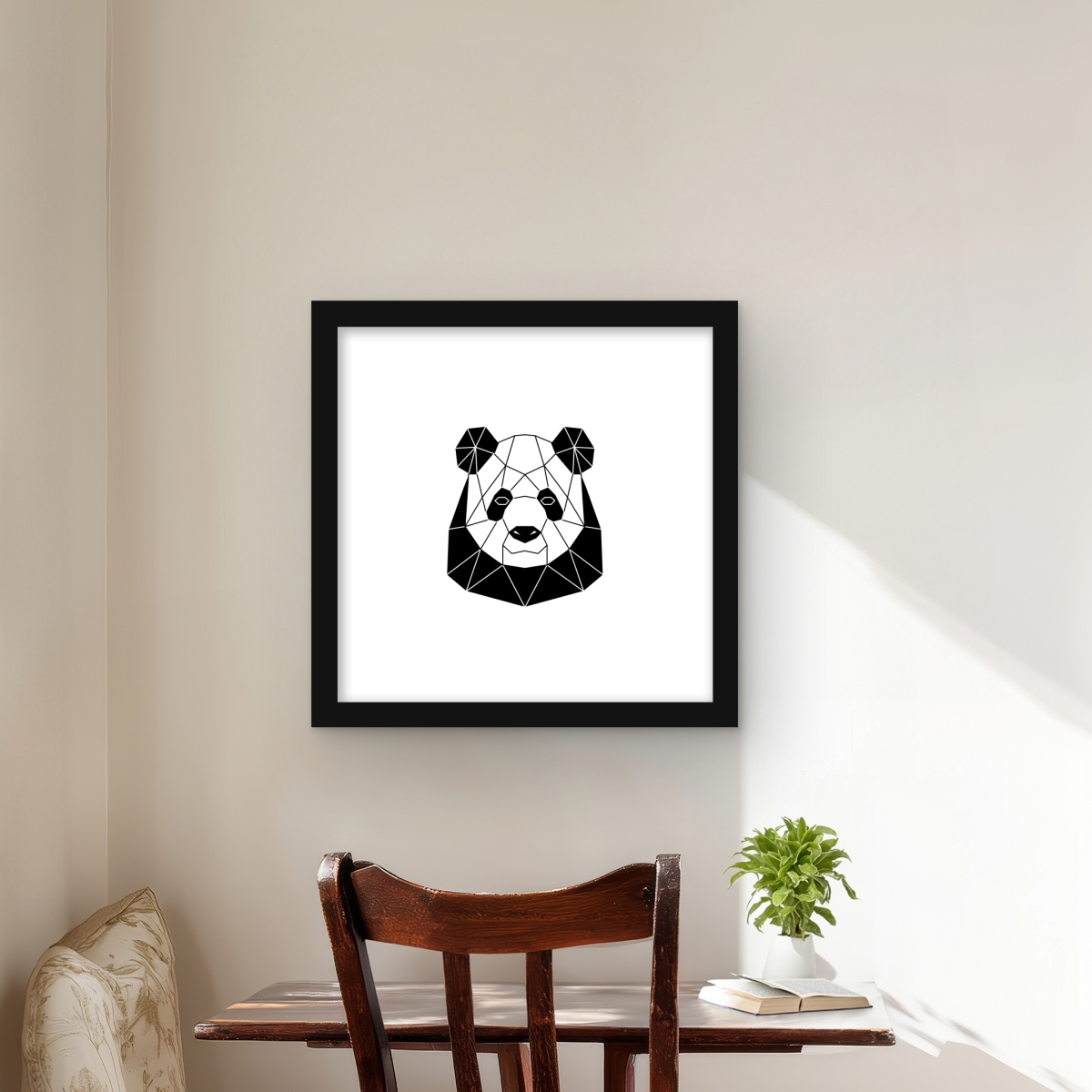 C1FM16167O58WV 16 x 16 in. Geometric Panda White Framed Matted Print Wall Art for Kids Decor